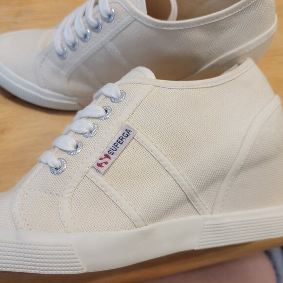 Size 37 (6.5) SUPERGA Ivory Hidden Wedge Sneakers. Never Worn. - Picture 7 of 10